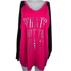 Cacique Intimates Sleepwear Pink Black What's Not to Love Long SleeveTop 26/28